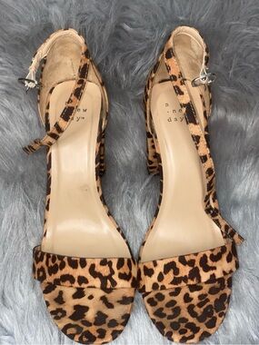 a new day Leopard Print Block Heel Ankle Strap Sandals - Tan & Black